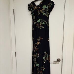 Roberto Cavalli Black Floral One Shoulder Gown